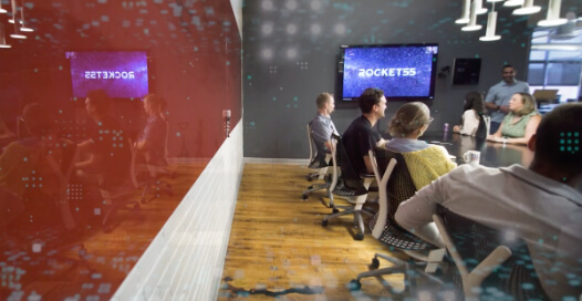 Rocket55 has a collaborative meeting with clients in the office